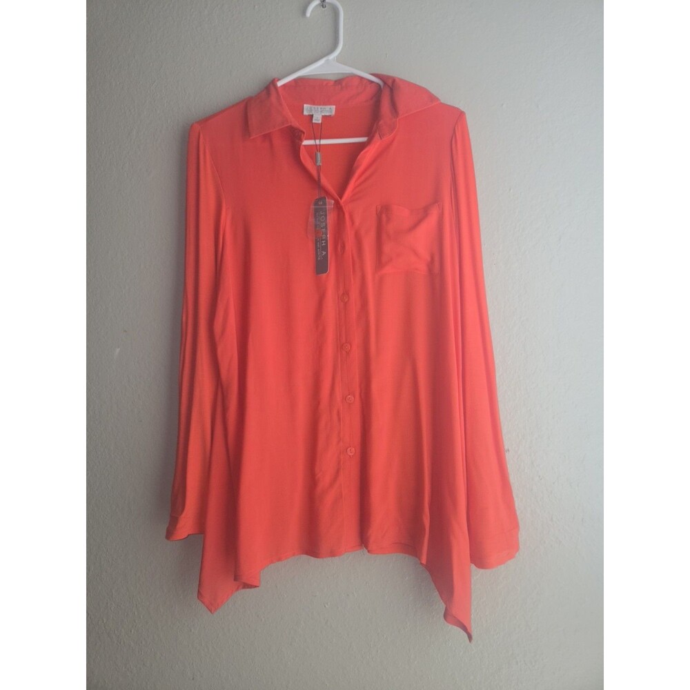 New Joseph A. Women's Button Down Shirt Strawberry Coral Size S Asymmetrical Hem